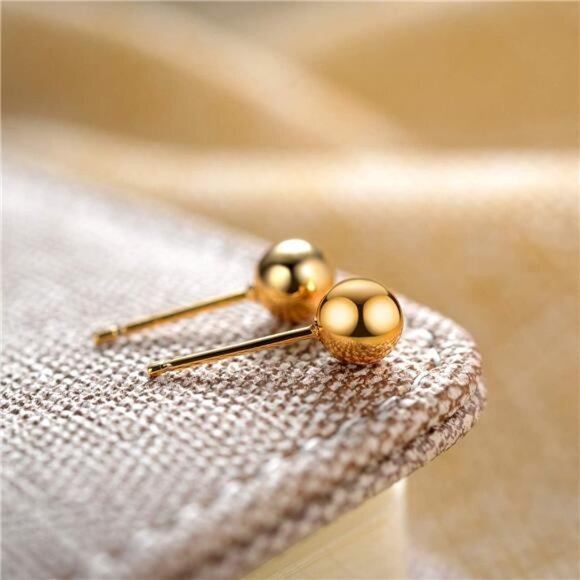 14K Gold Plated Stud Earrings for Women, Pearl Stud Earrings Ball Stud - Picture 5 of 7